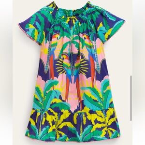 Mini Boden Jungle Parrot Smocked Kaftan Dress Size 4-5Y
